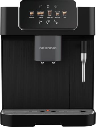 Кавомашина автоматична Grundig KVA 6230, 19 бар, сталева кавомолка (13 ступенів), капучинатор, підігрів чашок, чорний/сріблястий
