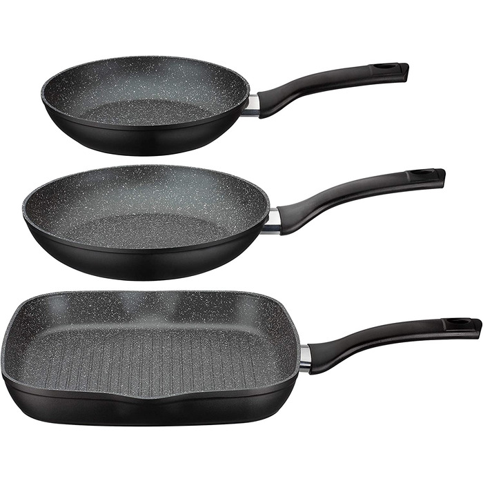 Набір сковорідок GSW Gourmet Granit, 3 шт., алюміній, антипригарний, для індукції: 2 сковороди та гриль-сковорода