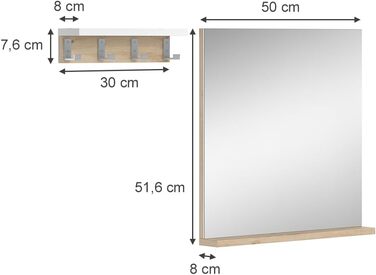 Дзеркало для ванної Vicco Henri, біле/дуб артізан, 50x51.6 см з полицею