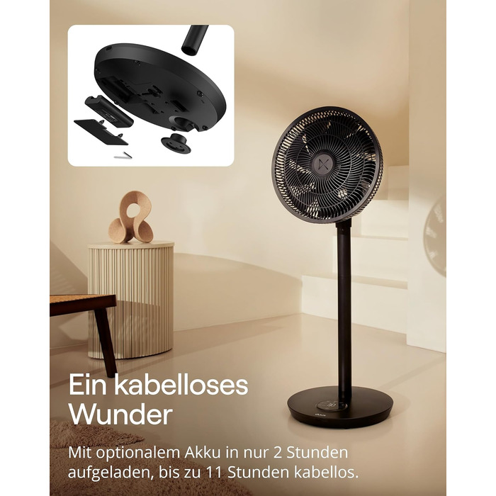 Duux Whisper Flex 2 Smart Вентилятор - Тихий (13 дБ), Нічний режим, Таймер, Регульована висота (54-92 см), Енергоефективний, Керування через App та Пульт - Чорний