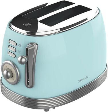 Тостер Cecotec Toast&Taste 800 Vintage Light: 850 Вт, 2 слоти, нержавіюча сталь, зелений/блакитний, 3 функції