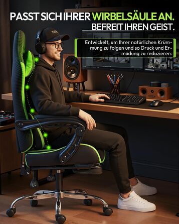 Ігрове крісло Dowinx Ergonomic Gaming Chair з підставкою для ніг, регульованими підлокітниками, навантаження до 150 кг, колір Зелений Pro