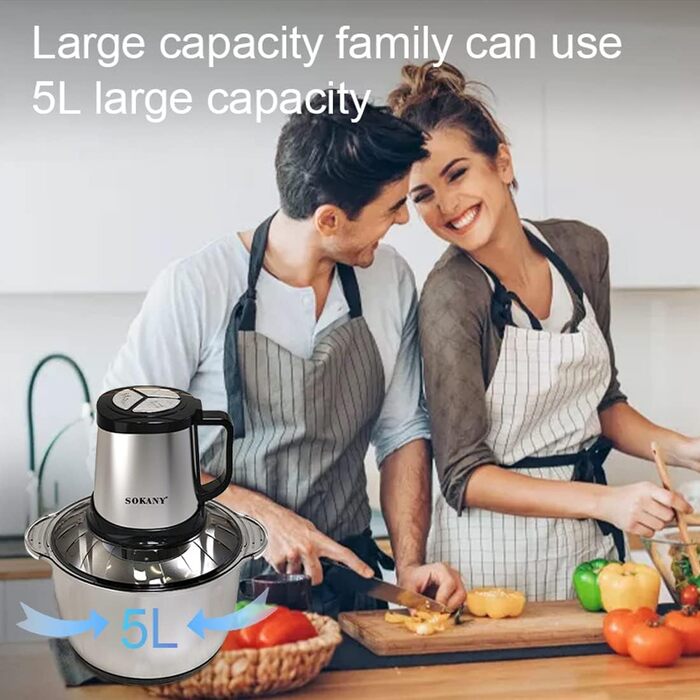 М'ясорубка-подрібнювач SOKANY SK-7015 800W електричний з чашею 3л з нержавіючої сталі, 2 швидкості, для м'яса, овочів, фруктів