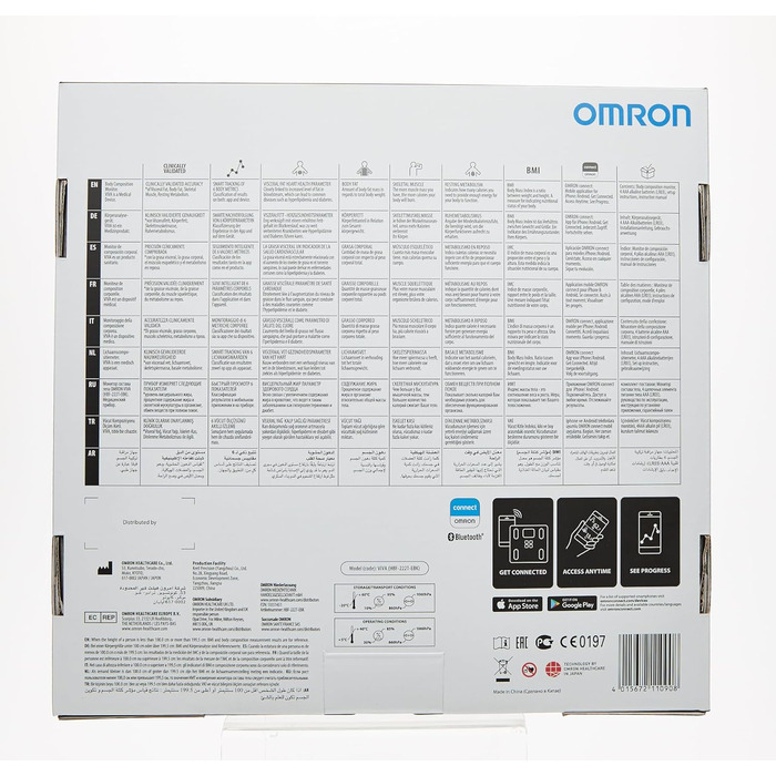 OMRON VIVA – розумні ваги-аналізатор складу тіла з Bluetooth, додатком, вимірюванням жиру, ваги, вісцерального жиру, м’язової маси, базального метаболізму та ІМТ; для 4 користувачів, тонометр з Bluetooth; рейтинг 'Добре' 10/24 від Stiftung Warentest