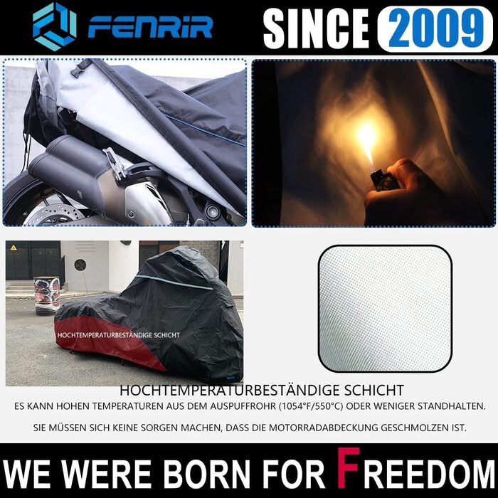 Чохол для мотоцикла FENRIR 265x110x130 см, водонепроникний для Cruiser/Touring, підходить до GL1800 Gold Wing, K1600GT, K1600B, R18, Electra Glide, Road King, Road Glide, Street Glide, для вулиці