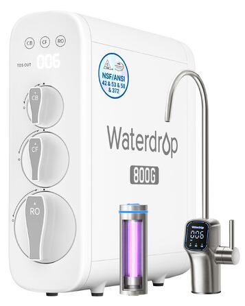 Waterdrop G2P600 Система фільтрації води зворотного осмосу, 8000 літрів, очищення 2:1, без бака, пом'якшувач води RO під мийку (G3-800G)