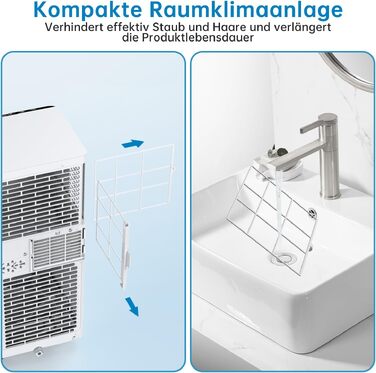 Мобільний кондиціонер 4-в-1 Leises 9000 BTU: охолодження, вентиляція, осушення, Follow-Me. Для кімнат до 43-51 м². З пультом, таймером на 24 год, цифровим дисплеєм та вивідним шлангом (білий)