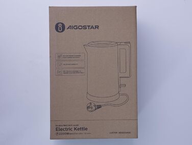 Електрочайник Aigostar Adrian Retro, 1,7 л, 2200 Вт, нержавіюча сталь, з аналоговим термометром, LED-підсвіткою, автоматичне вимкнення, чорний