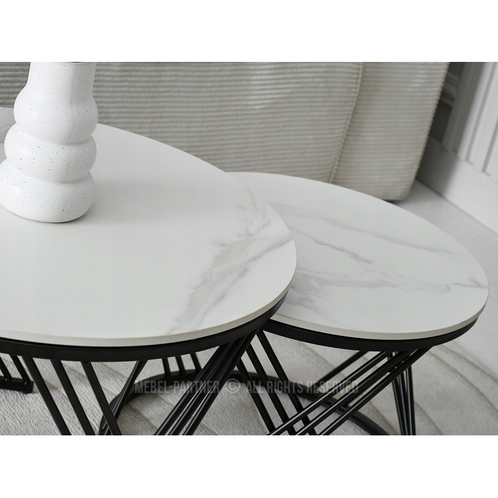 Журнальний стіл Mebel-Partner круглий, 65 x 65 x 45 см, білий/чорний