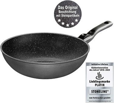 Wok STONELINE Flex 30 см з антипригарним покриттям, знімна ручка, для індукції, без олії, з кам'яними частинками, вироблено в Німеччині