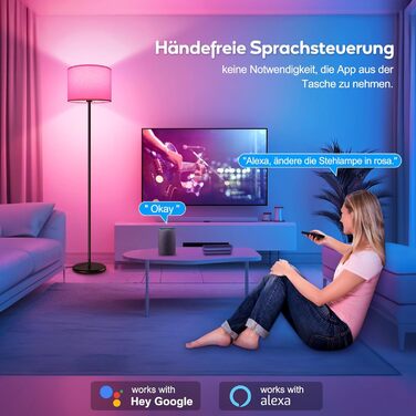 LED торшер димований RGB 156 см для вітальні, управління через додаток, сумісний з Alexa/Google Assistant, 16 млн кольорів, DIY-режим, музичний режим, WiFi лампа E27