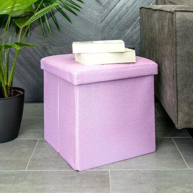 Складний пуф Intirilife 38x38x38 см, рожевий лотос, зі зберіганням, кришкою, тканинний сидіння-куб, підставка для ніг, органайзер