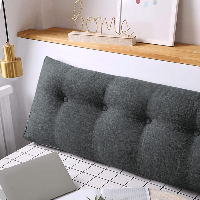 Подушка трикутна для спини OHMG 160x50x20 см темно-сіра з кишенею, для ліжка та дивана, знімний чохол