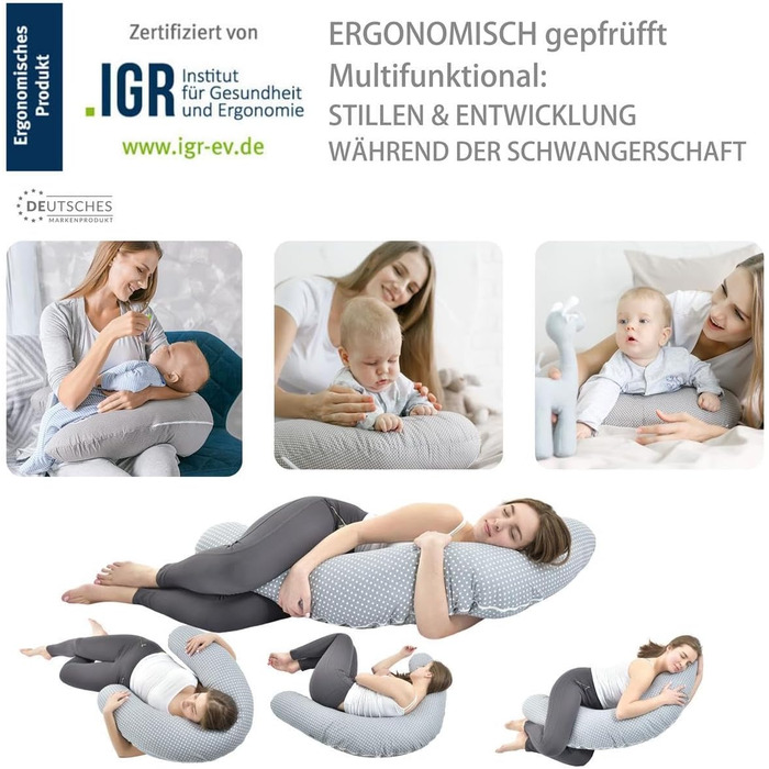 Подушка для годування sei Design XXL 190x30 см – персоналізована, з іменем та датою народження, подарунок для немовлят, хлопчика чи дівчинки, сіра, велика, зіркове небо, подушка для вагітних