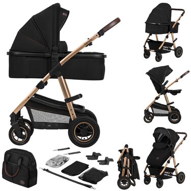 Дитячий візок Lionelo Amber 2 в 1 (Black Onyx) - універсальний, з люлькою та прогулянковим блоком, в комплекті сумка, москітна сітка, дощовик