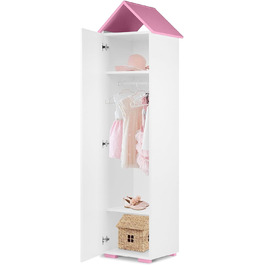 Дитяча шафа KONSIMO PABIS 190,5x47,5x46 см, будиночок, рожевий, книжкова полиця для дівчаток і хлопчиків