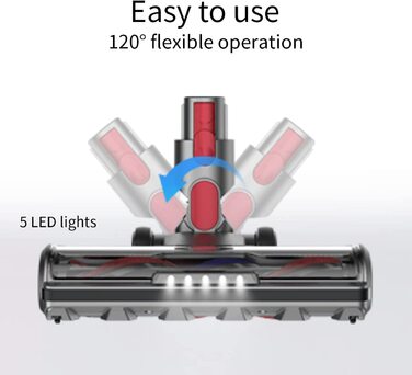 Щітка KENVOR для пилососа Dyson V7/V8/V10/V11/V15, підлогова, з прямим приводом і 5 LED-лампами, для коротковорсових килимів і твердих підлог, сіра