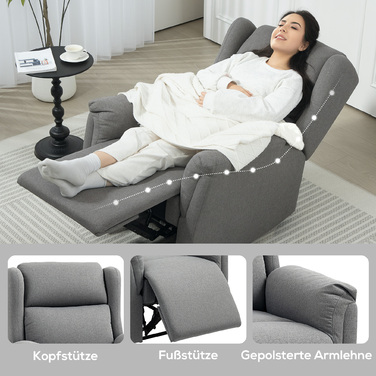 HOMCOM Recliner, Реклайнер для телевізора з функцією відкидання, Реклайнер для телевізора з пружинною пружиною, М'який реклайнер, крісло вантажопідйомністю до 150 кг для вітальні, спальні, темно-сірий