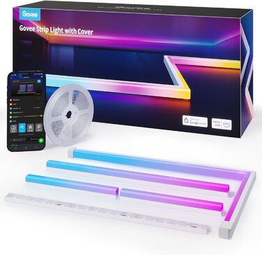 Світлодіодна стрічка Govee RGBIC 5м з LED-профілем, сумісна з Alexa та Google Assistant, ігрова LED-шина для спальні, цоколя, меблів, 64 режими