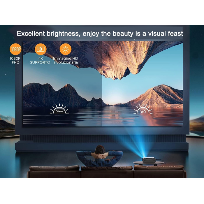 Проєктор для домашнього кінотеатру YABER Full HD 1080p (підтримка 4K), автофокус, автоматична корекція трапеції, WiFi 6, Bluetooth, портативний outdoor-проектор з екраном до 300