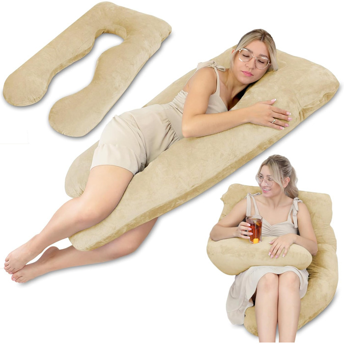 Подушка для вагітних та годування Totsy Baby XXL, U-подібна, 135 см, знімний чохол, бежевий колір