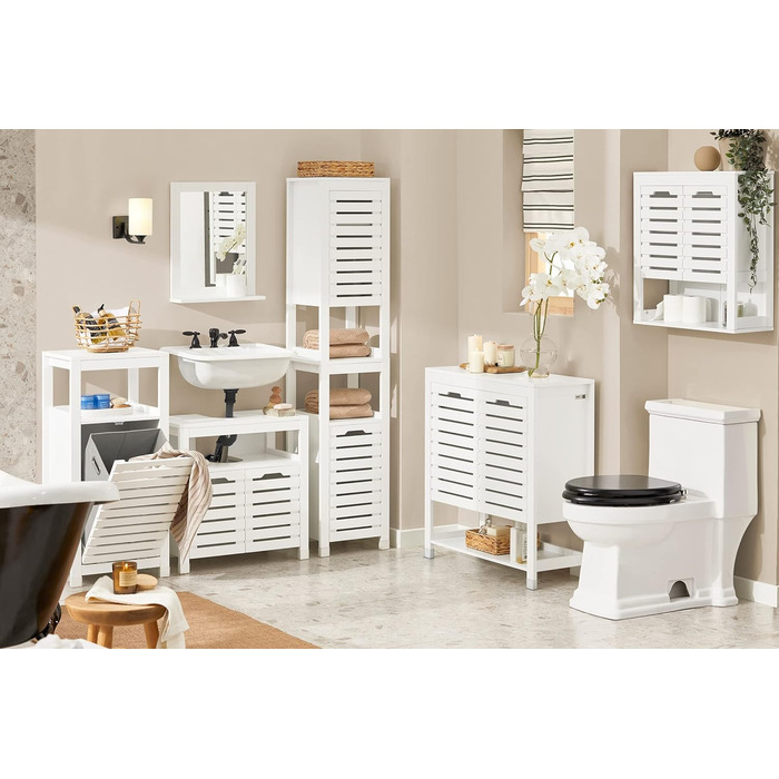 Шафа для білизни SoBuy BZR67-W з висувним мішком, білий, 42x90x30 см – кошик для прання, органайзер для ванної