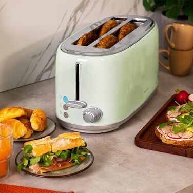 Тостер Cecotec Toast&Taste 1600 Retro Double Green на 4 тости, нержавіюча сталь, 1630 Вт