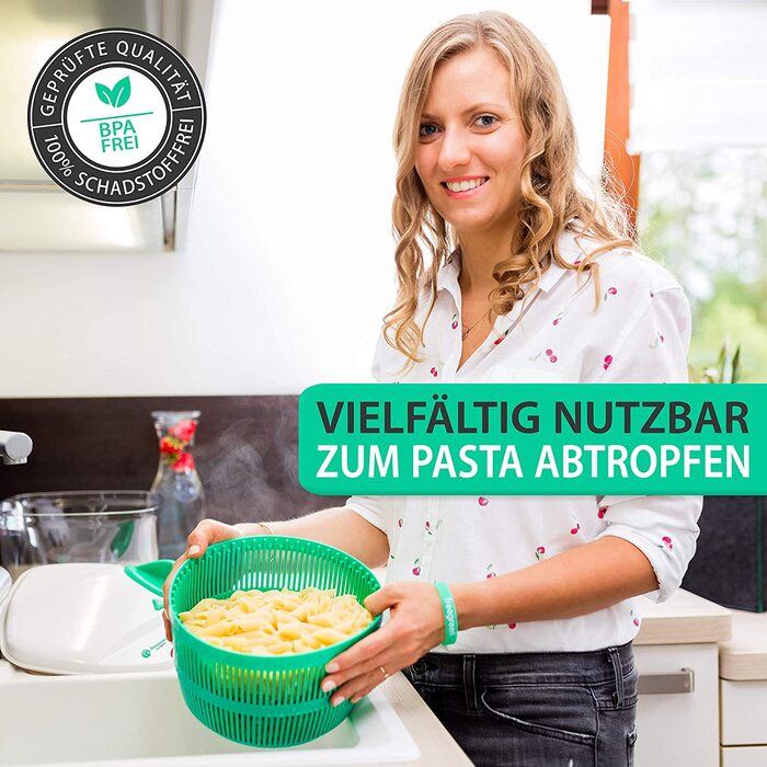 Салатниця з центрифугою Freegreen Germany 5л - біла, з рецептами та кришкою для зливу води
