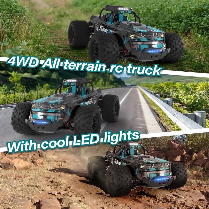 Радіокерований позашляховик Monstertruck 1:14 4WD 40 км/год з двома акумуляторами, світлодіодами, 2.4 GHz для піску, бруду - ідеальний подарунок для дітей та дорослих