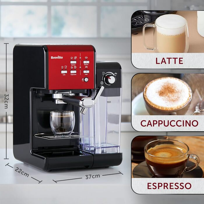 Кавомашина Breville Prima Latte II: Еспресо та капучино, 15 бар, червоний (VCF109X)