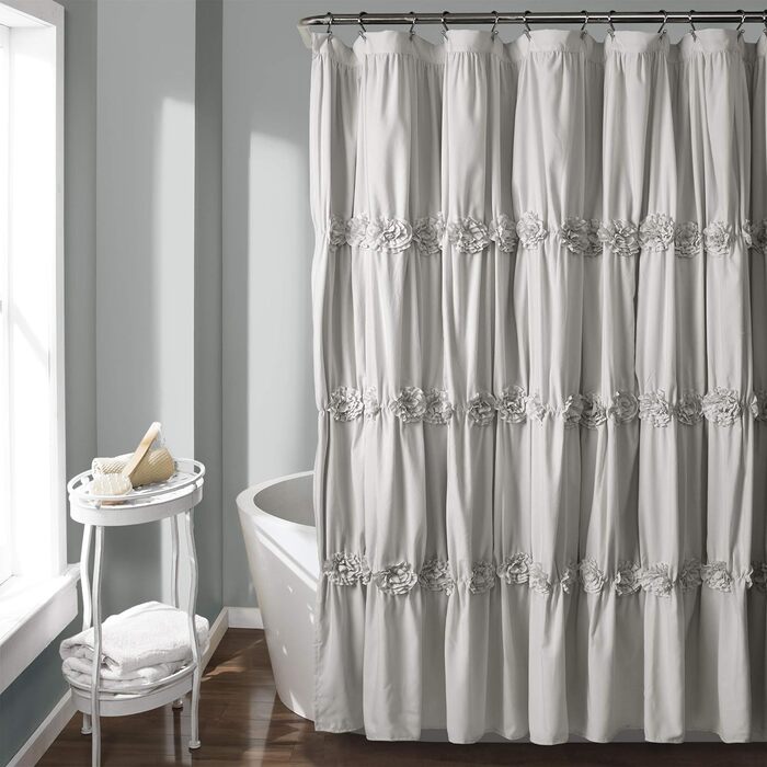Штора для душу Lush Decor Darla з рюшами та квітковим візерунком, 183x183 см, світло-сіра