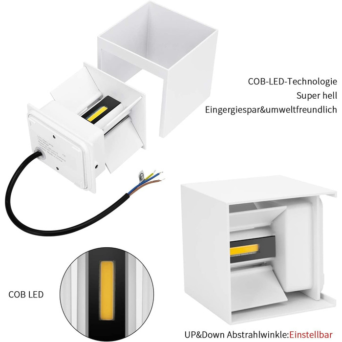 Набір LED настінних світильників ledmo (8 шт), 12W, теплий білий світло 2700-3000K, регульований напрямок світла (вгору/вниз), чорний матовий, IP65 вологозахищені для дому та вулиці