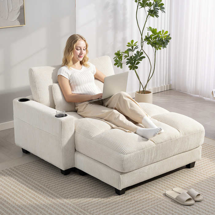 Диван-ліжко з подушками, пінополіуретан, розкладний механізм, підстаканник, колір: кремово-білий
