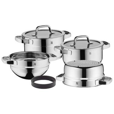 Набір каструль WMF Compact Cuisine 4 предмети для індукції з кришками, нержавіюча сталь Cromargan, з внутрішньою шкалою