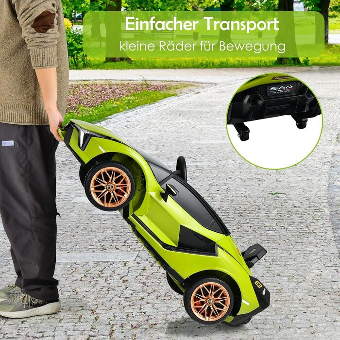 Дитячий електромобіль Lamborghini 12V з пультом, MP3, LED-фарами, зелений, для дітей 3-8 років