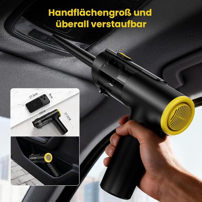 Акумуляторний пилосос Handstaubsauger 28000Pa, 60хв, з LED-дисплеєм, чорний. Міні-пилосос 3-в-1 для авто, ПК, кухні