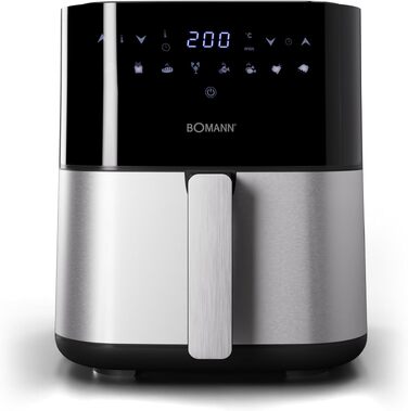 Аерофритюрниця Bomann FR 6069 H CB XXL 5л з цифровим тачскріном, 8 програм, нержавіюча сталь, чорний колір (Модель 2024)