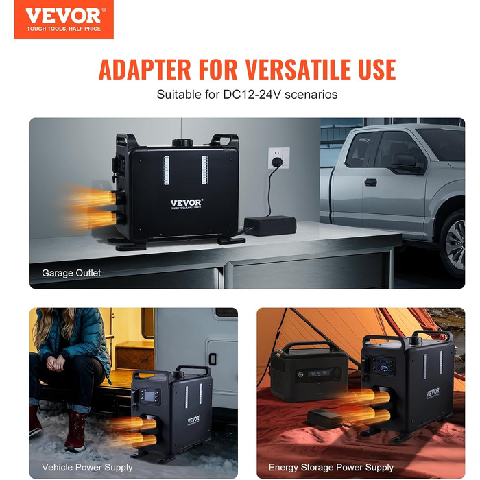 Автономний дизельний обігрівач повітря VEVOR 8 кВт 12/24В з Bluetooth, пультом керування та CO-датчиком, портативний