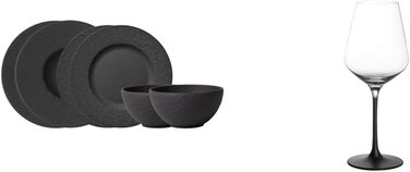Стартовий набір Villeroy & Boch Manufacture Rock, 6 предметів, преміум порцеляна, чорний + набір келихів для білого вина, 4 шт, 380 мл, кришталь, прозоро-чорний, комплект