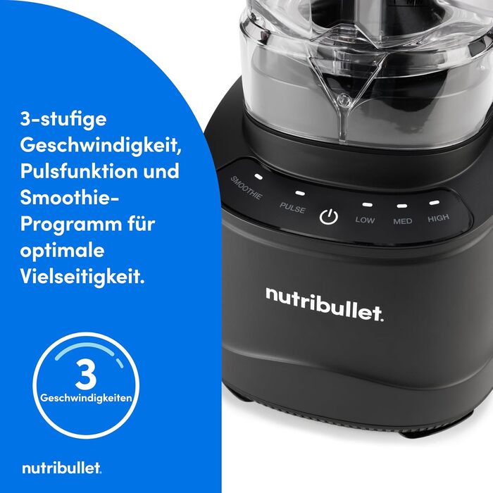 Стаціонарний блендер Nutribullet SmartSense Mixer Combo NBF550DG, 1500Вт, з чашею 1.9л та стаканами 700/900мл, 5 швидкостей, пульсаційний режим, чорний