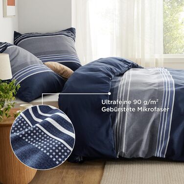 Комплект постільної білизни BEDSURE з мікрофібри, 4 предмети, сірий з гілками (155x220 см, 2 наволочки 80x80 см), синій колір