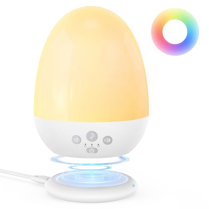 Нічник дитячий JolyWell з генератором білого шуму, RGB підсвічування, 3 режими температури, димер, 18 звуків, таймер, USB-C зарядка