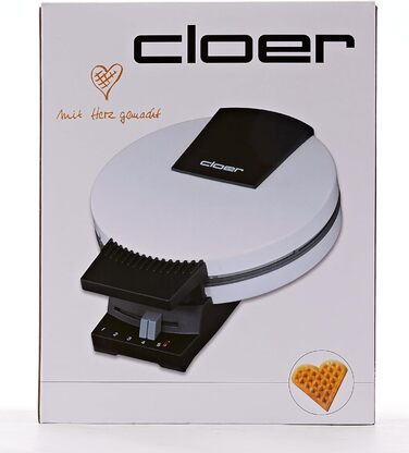 Вафельниця Cloer 171, 930 Вт, 16 см, антипригарна, металева, біла, для серцевидних вафель, без сигналу