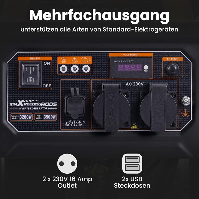 Інверторний бензиновий генератор maXpeedingrods MXR4500I 3500Вт, 4-тактний, 223сс, портативний, чорний