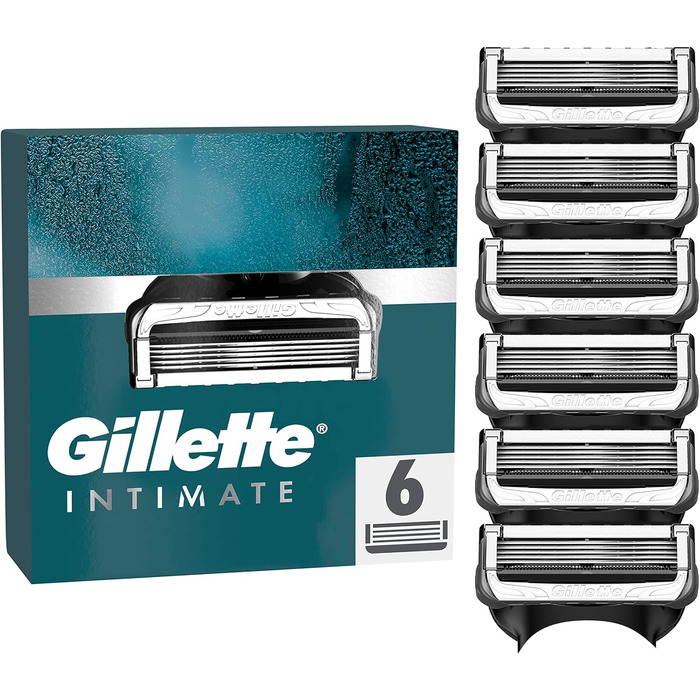 Змінні леза Gillette Intimate для чоловічого вологого гоління, 6 шт., з покращеною змащувальною смужкою, дерматологічно протестовані