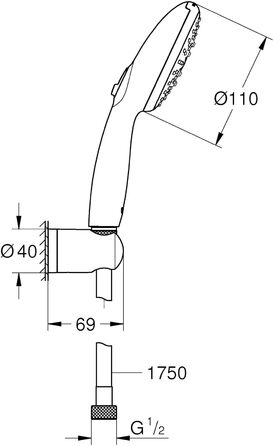 Душова лійка GROHE Vitalio 110 з економним витратою води (8 л/хв), 3 режими розпилення, універсальне підключення, хром, 26031001