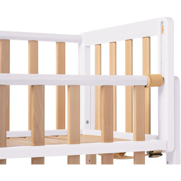 Дитяче приставне ліжечко Geuther Betty 45x90 см, 9 рівнів регулювання висоти, з ламелями з масиву, екологічне, легке складання, білий/натуральний