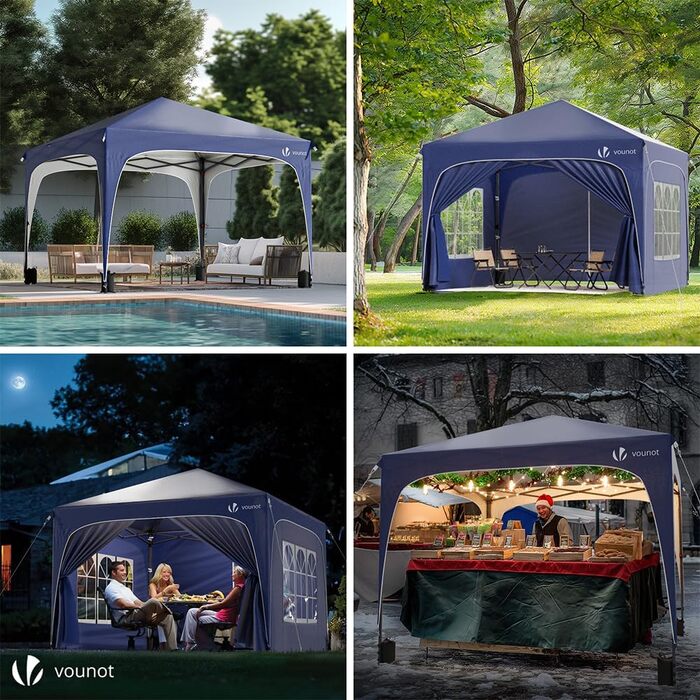 Альтанка VOUNOT® 3x3м з бічними стінками та мішками для фіксації, водонепроникний шатер для саду та вечірок, синій
