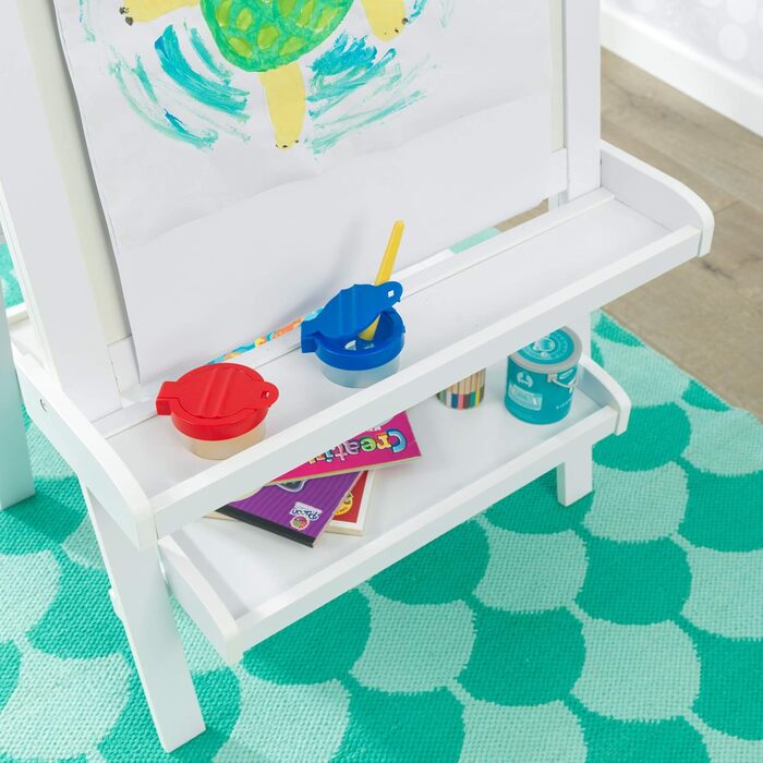 KidKraft Розкішна мольберт з дерева для дітей, двостороння дитяча дошка та Whiteboard, крейдяна дошка з рулоном паперу та 3 кольоровими стаканчиками, іграшка для дітей від 3 років, 62040