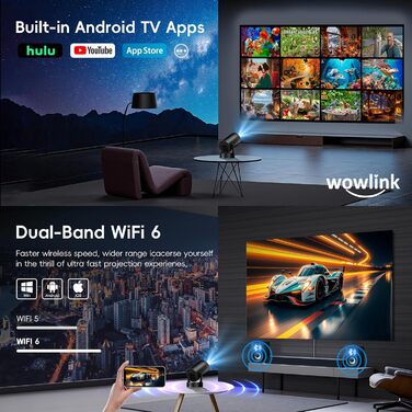 Портативний проєктор Mini Beamer 4K/1080P з WiFi 6 та Bluetooth 5.4. Підтримка HDMI, TV Stick, Memory Stick, Laptop. Автоматичне вирівнювання Keystone, чорний